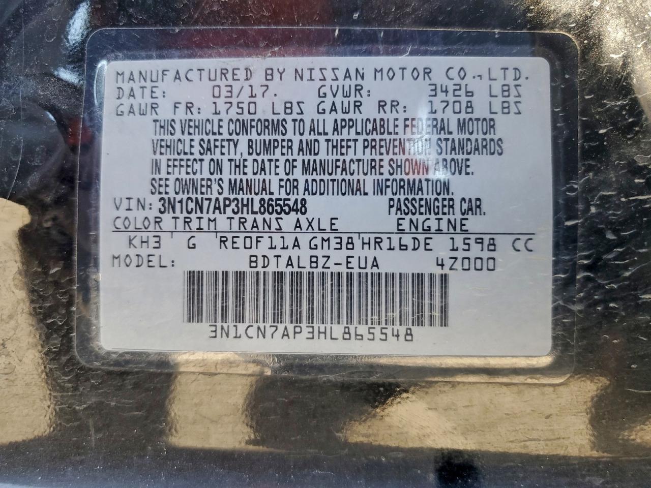 2017 NISSAN VERSA