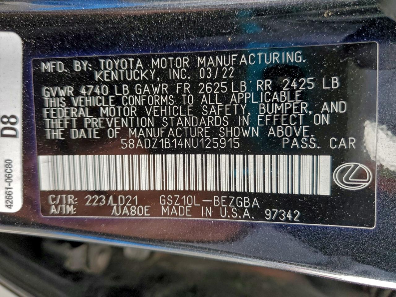 2022 LEXUS ES 350
