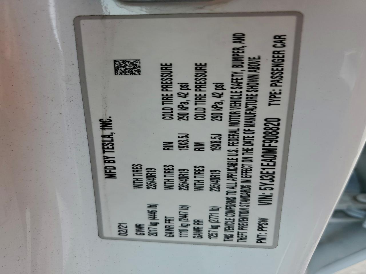 2021 TESLA MODEL 3