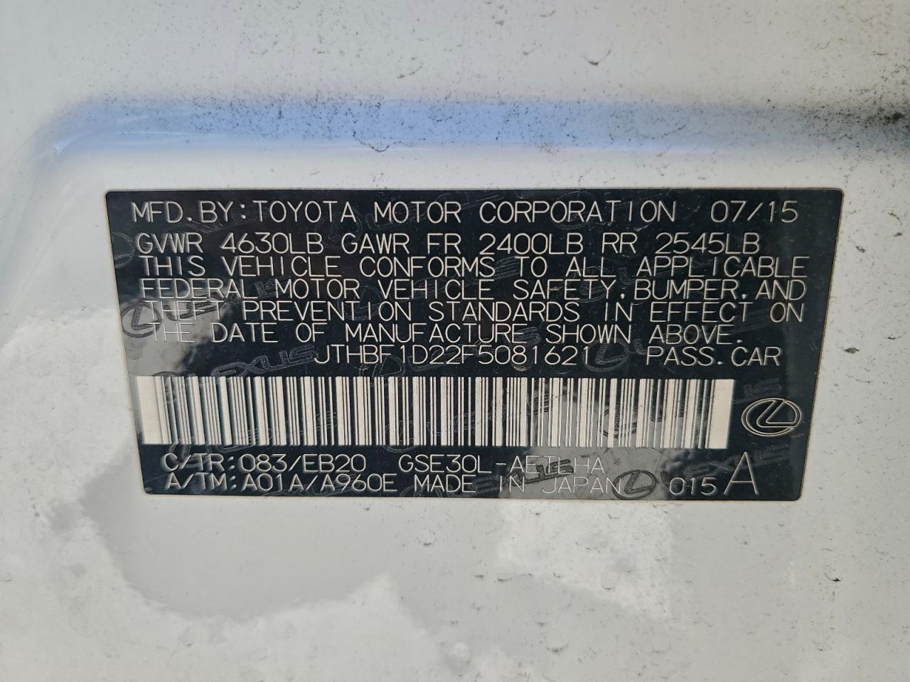 2015 LEXUS IS 250