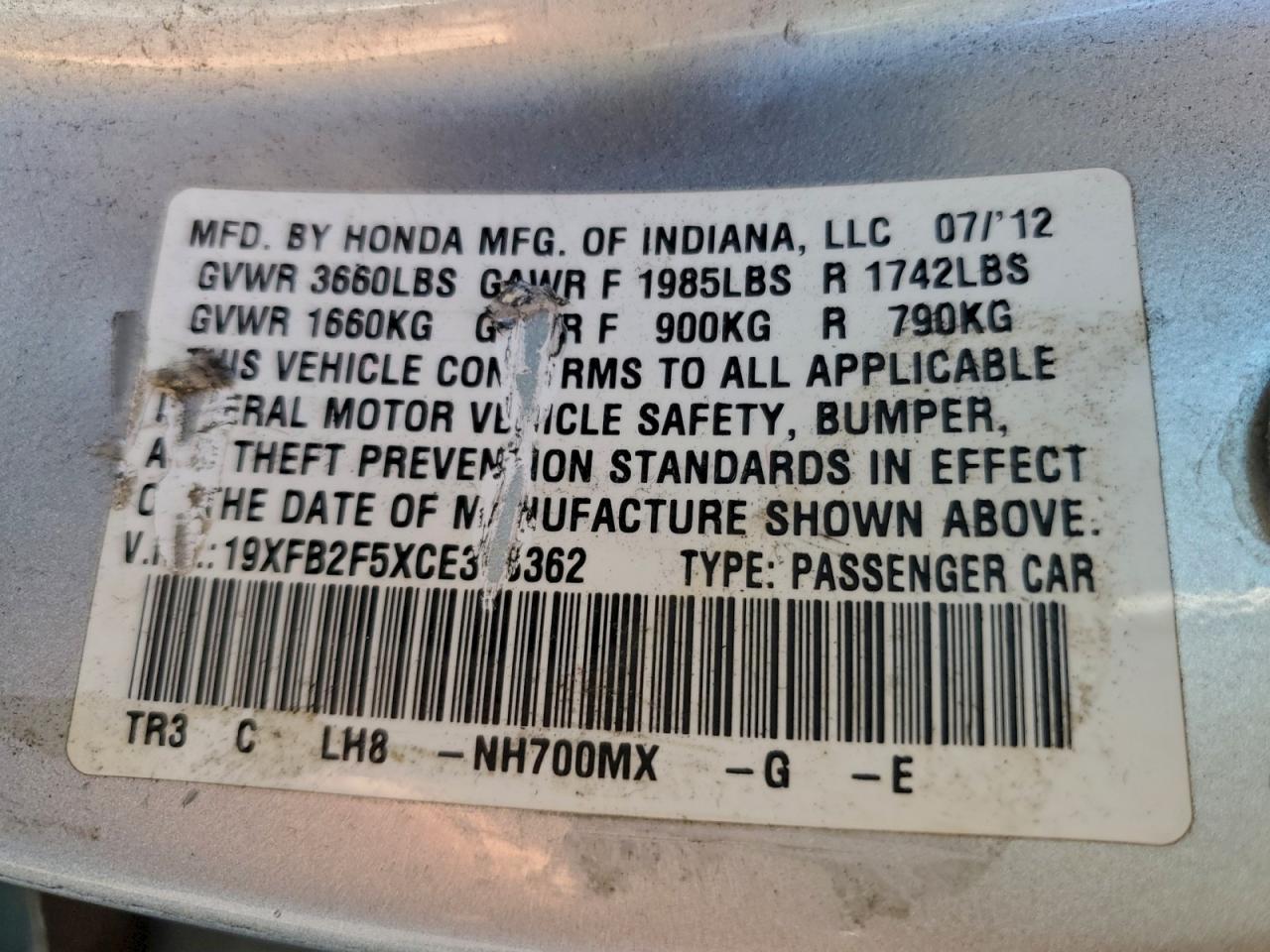 2012 HONDA CIVIC