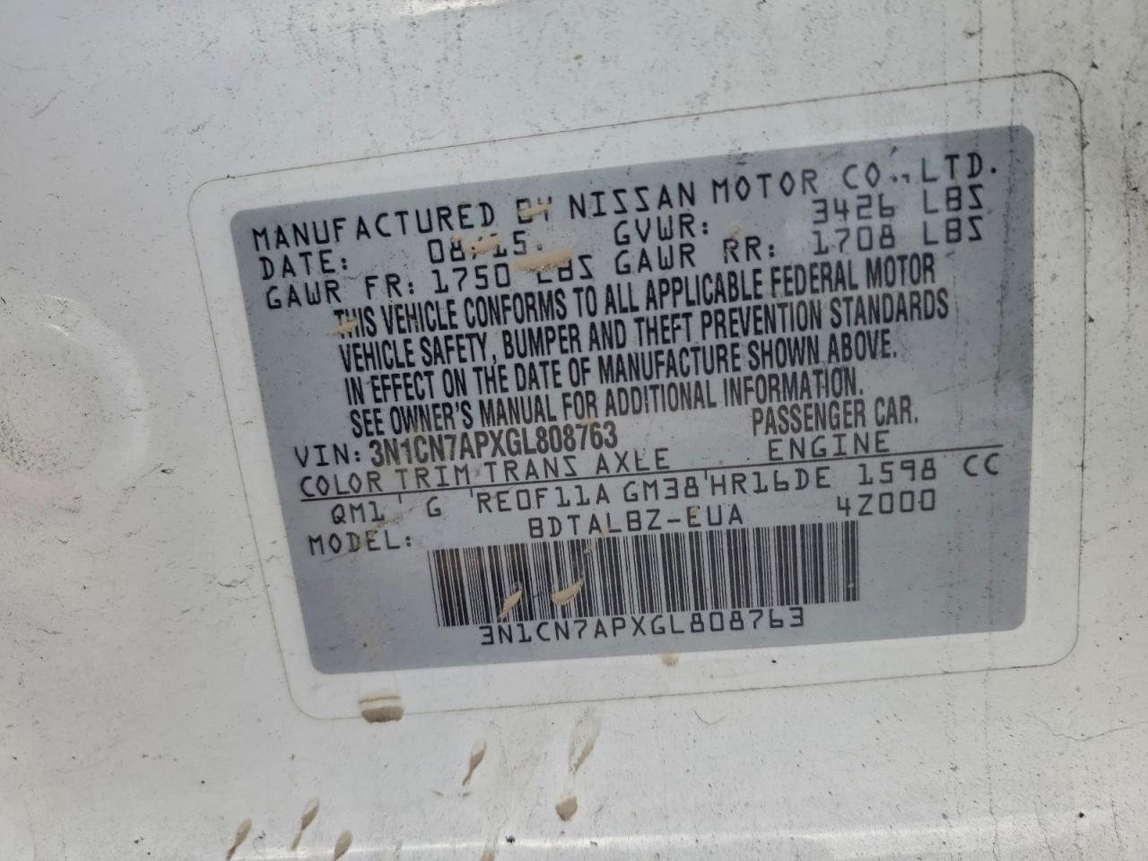 2016 NISSAN VERSA