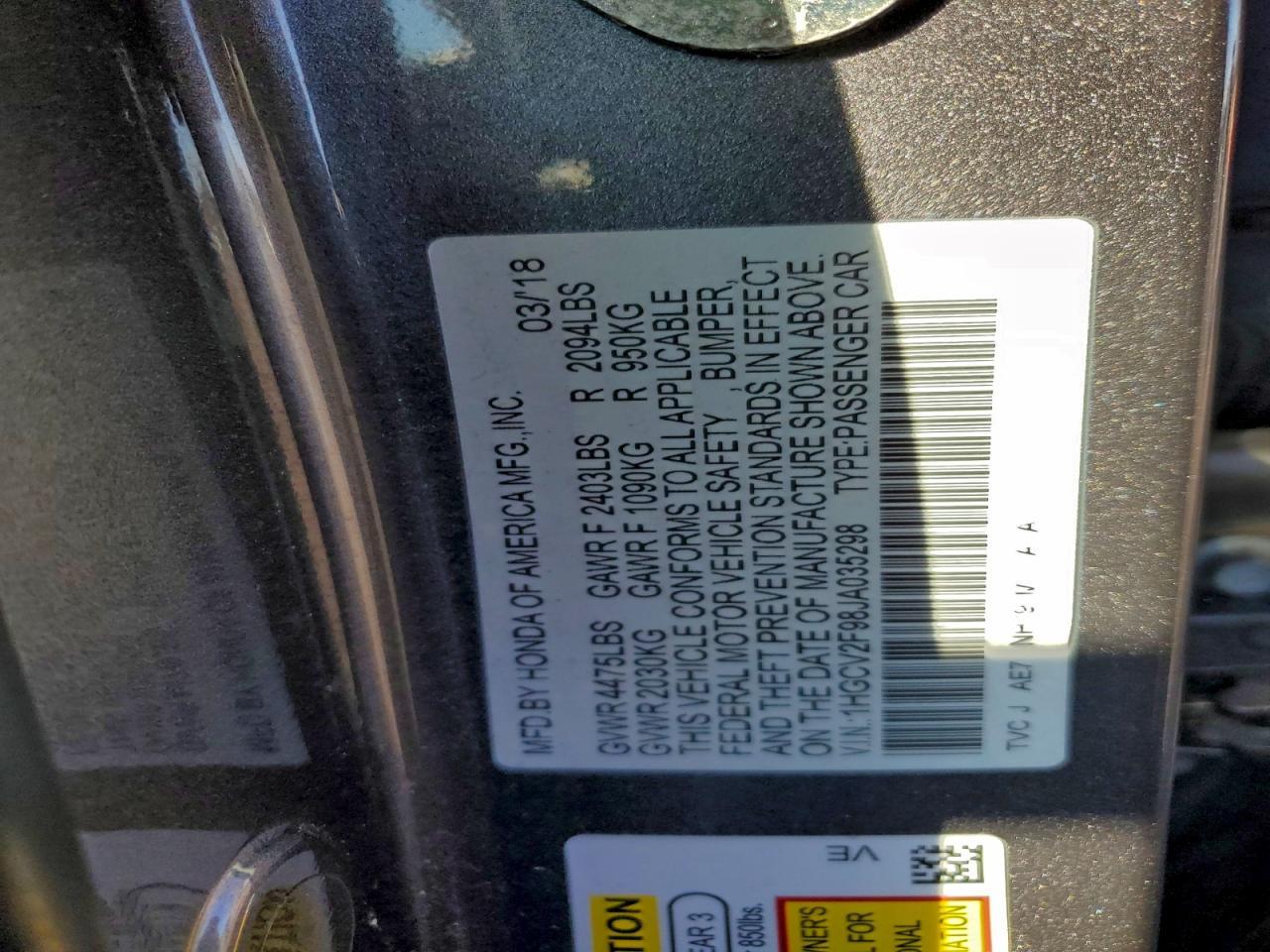 2018 HONDA ACCORD