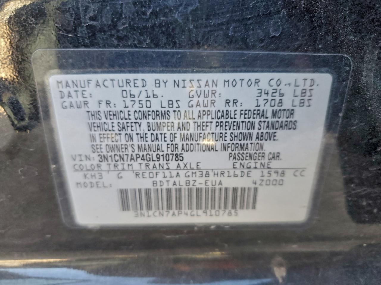 2016 NISSAN VERSA