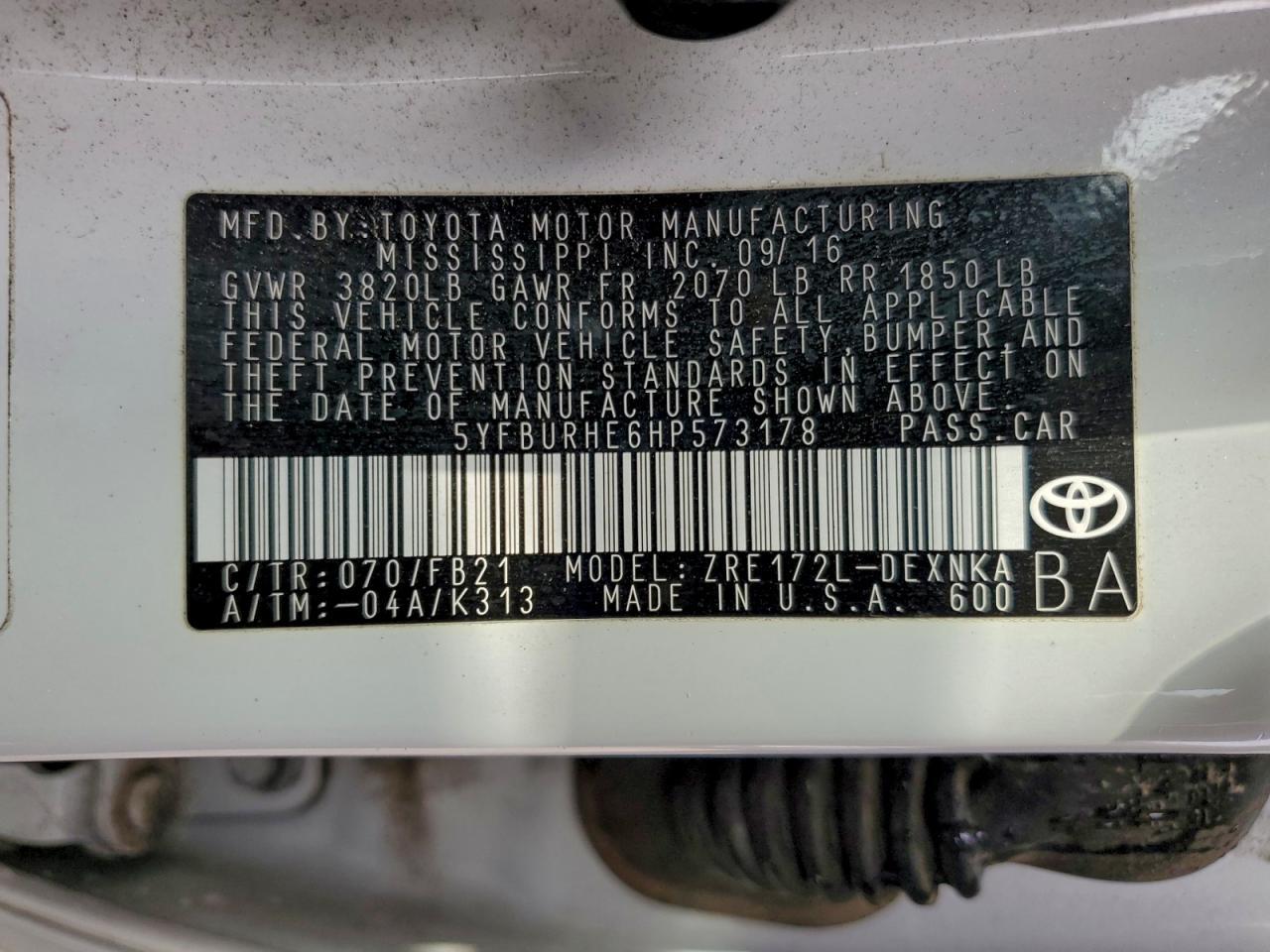 2017 TOYOTA COROLLA