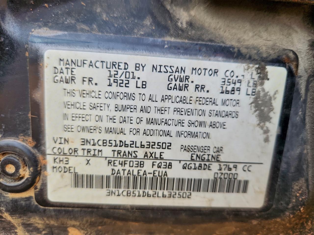 2002 NISSAN SENTRA