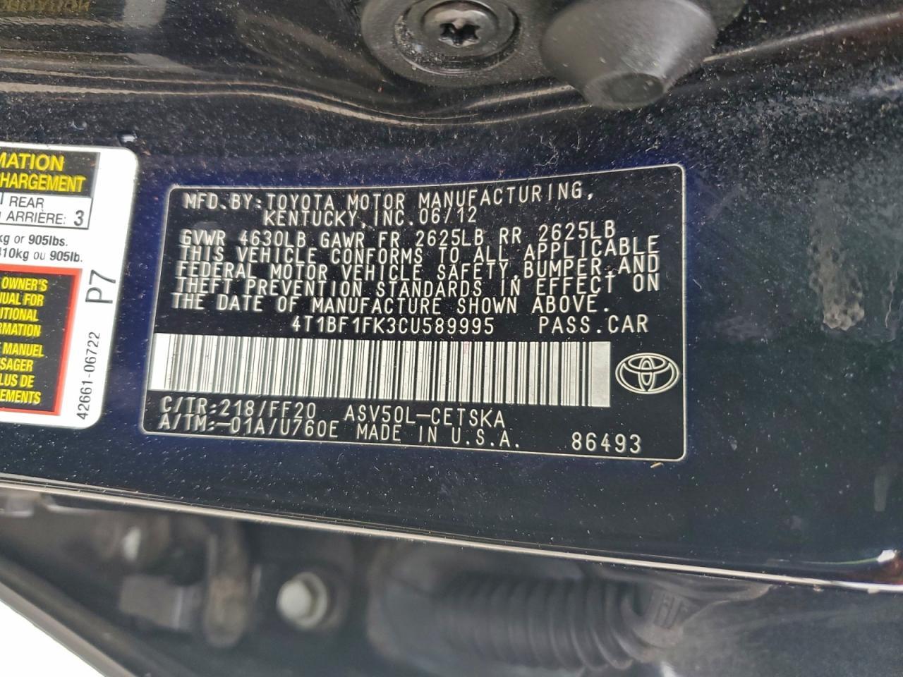 2012 TOYOTA CAMRY