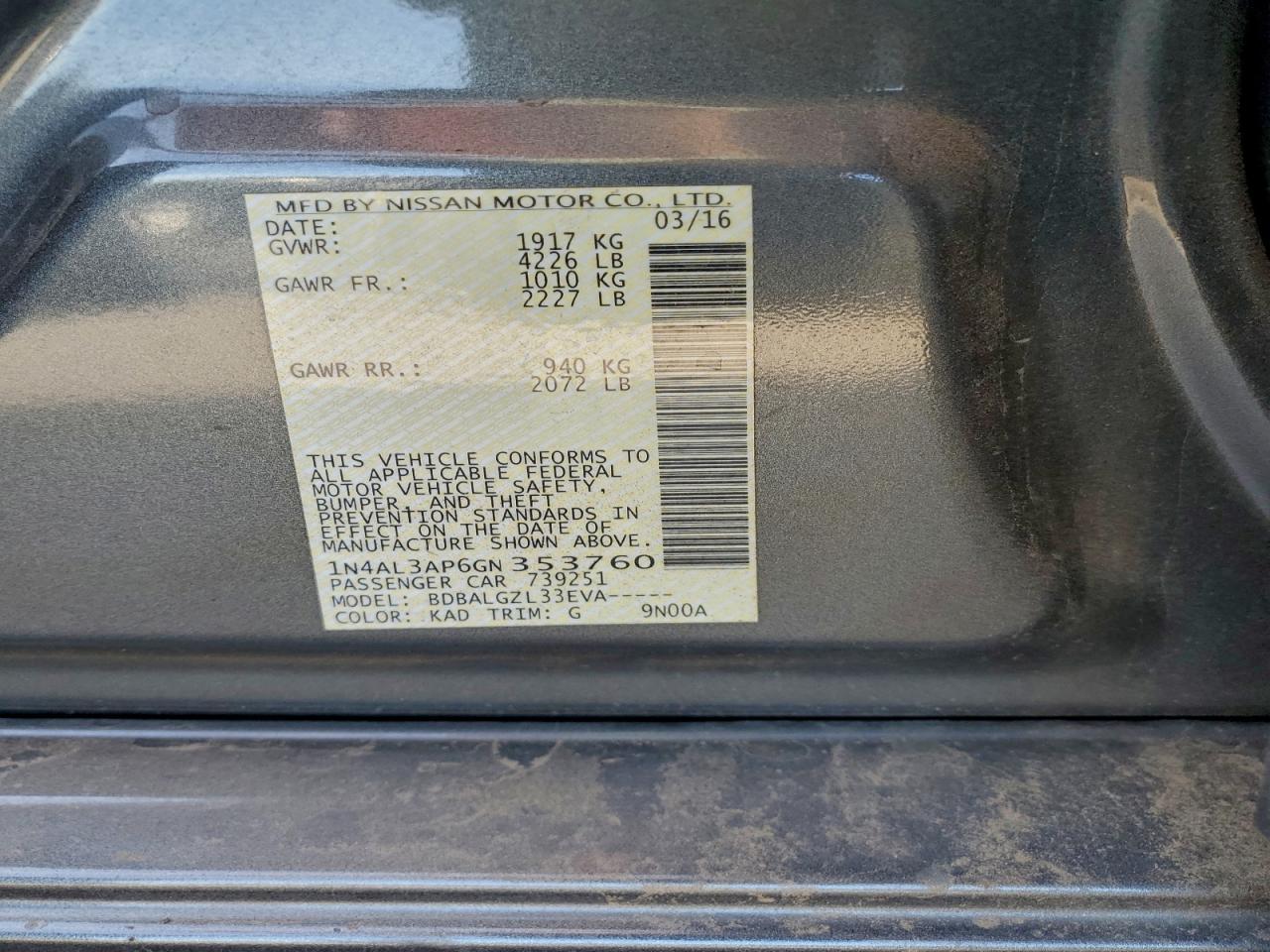 2016 NISSAN ALTIMA