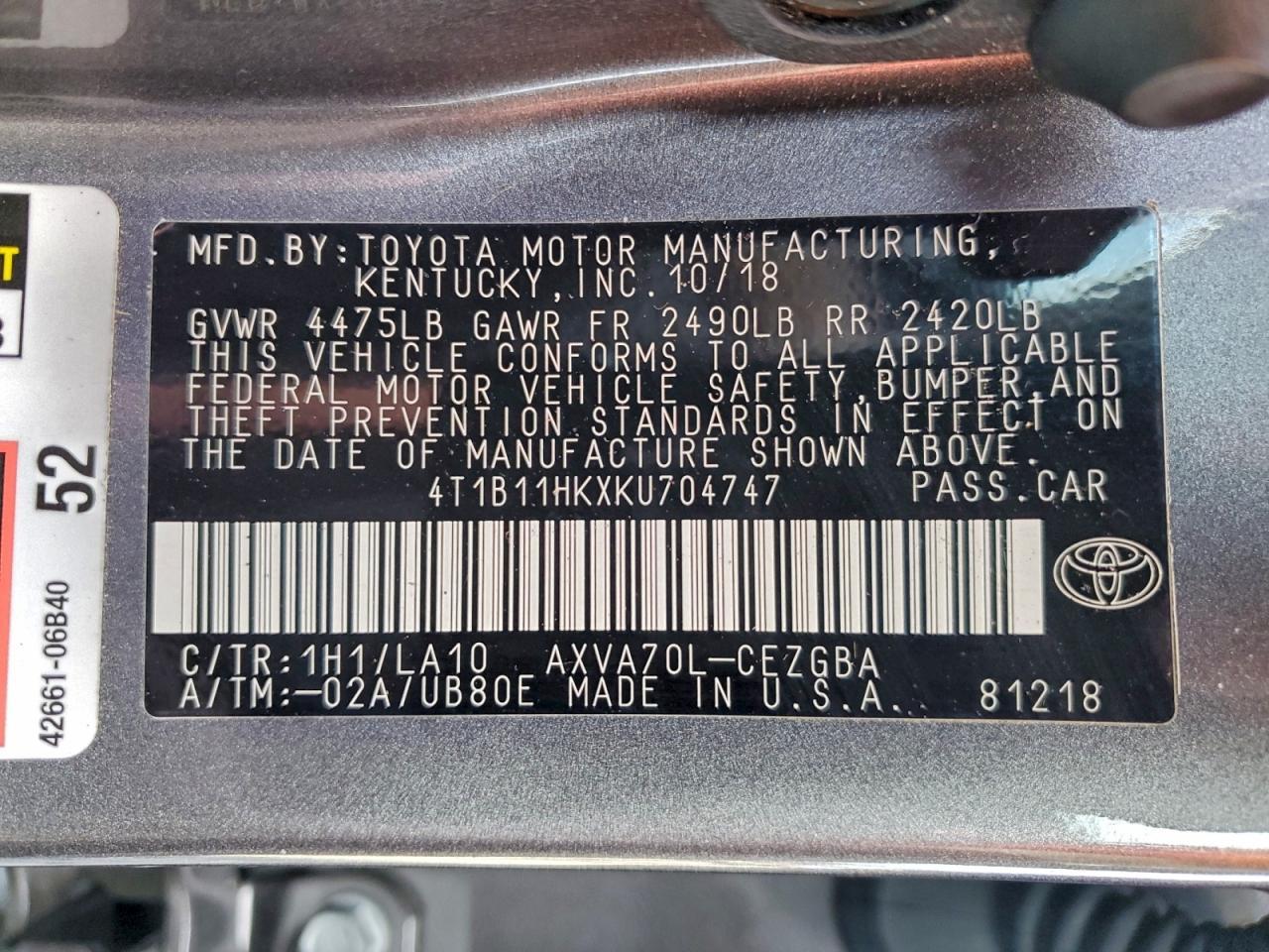 2019 TOYOTA CAMRY