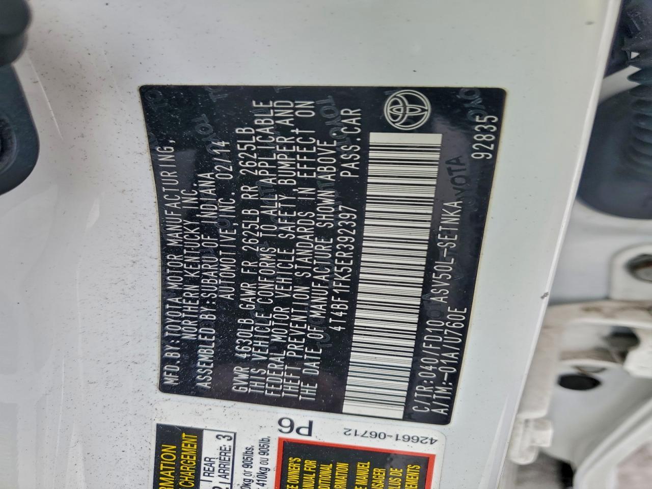 2014 TOYOTA CAMRY