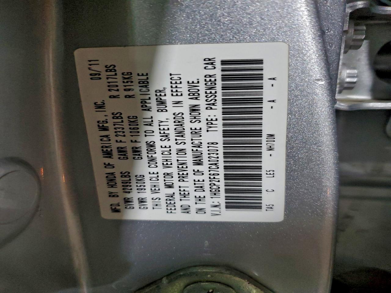 2012 HONDA ACCORD