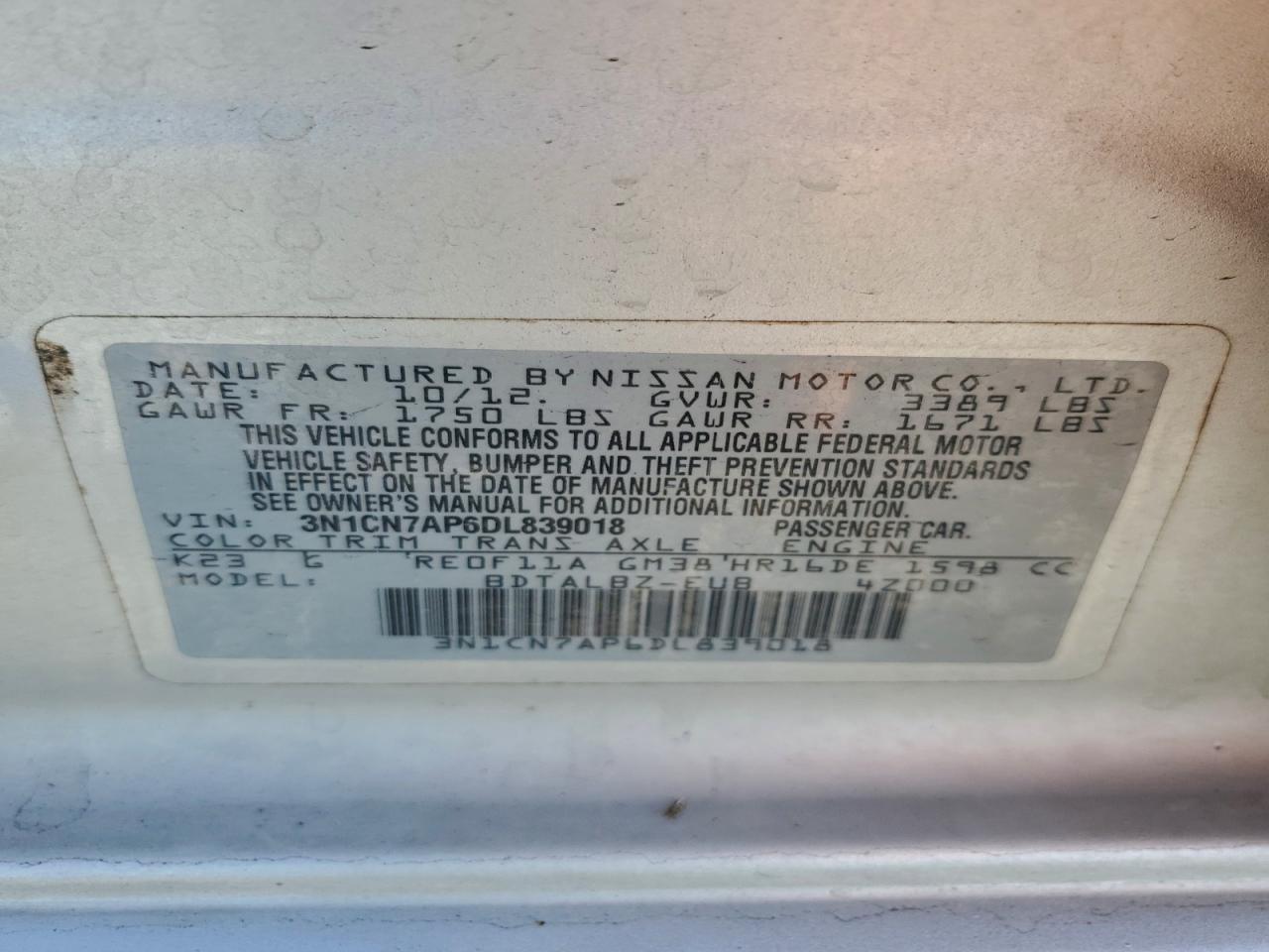 2013 NISSAN VERSA
