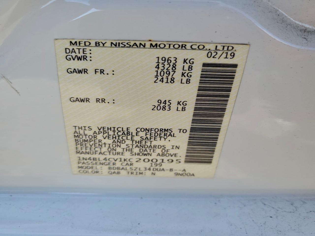 2019 NISSAN ALTIMA