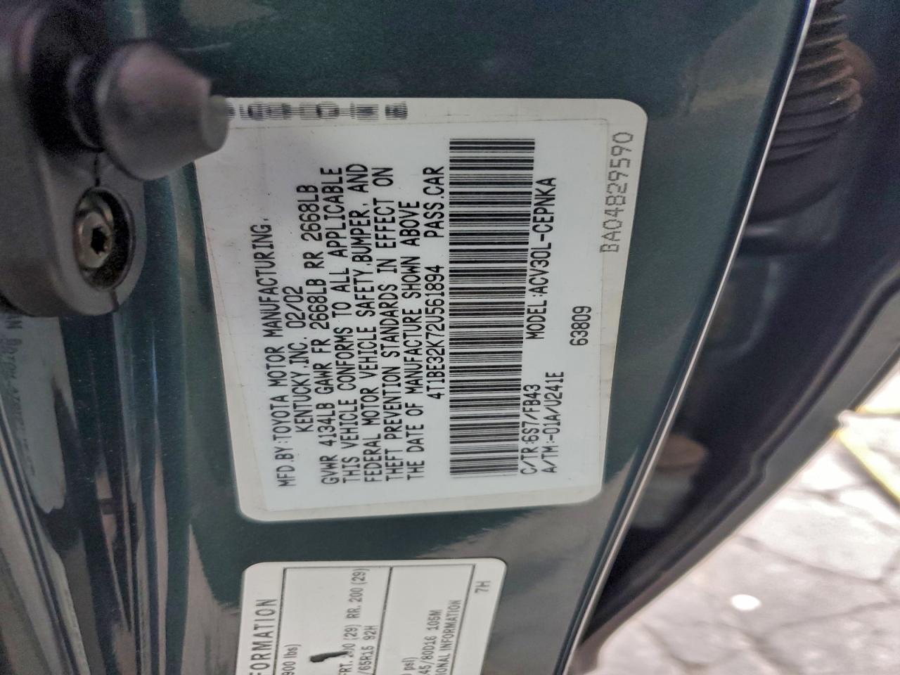 2002 TOYOTA CAMRY