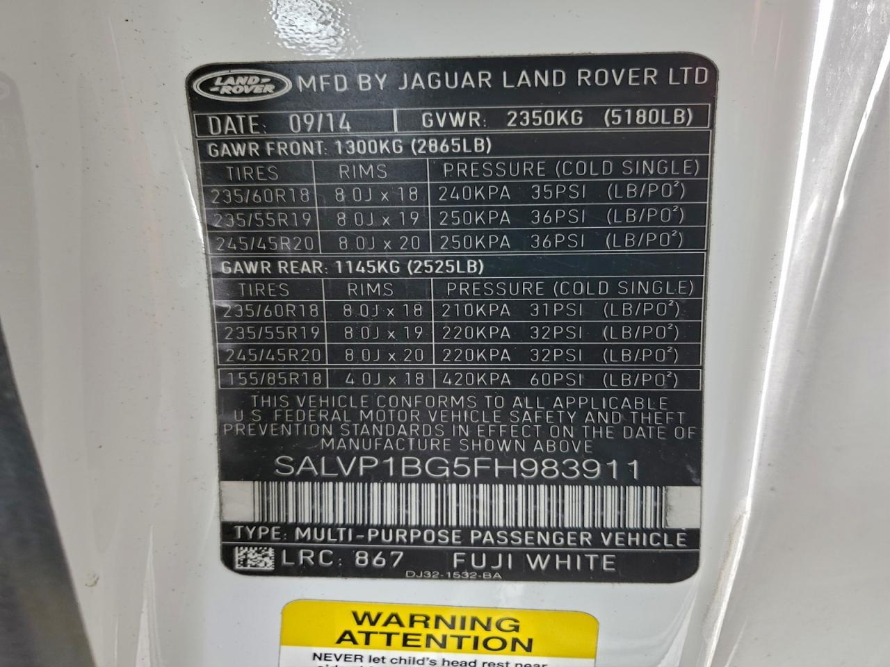 2015 LAND ROVER RANGE ROVER EVOQUE