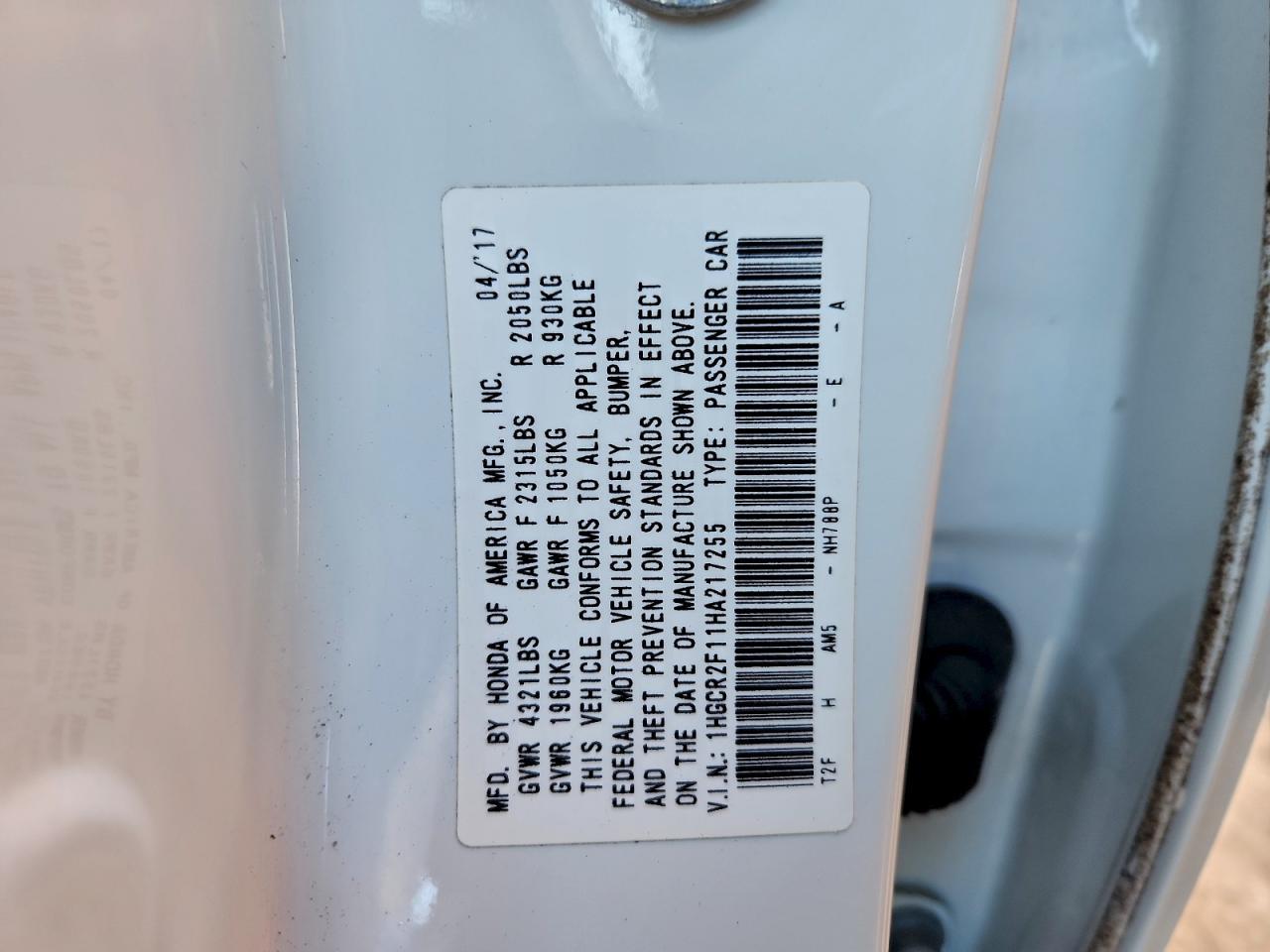2017 HONDA ACCORD
