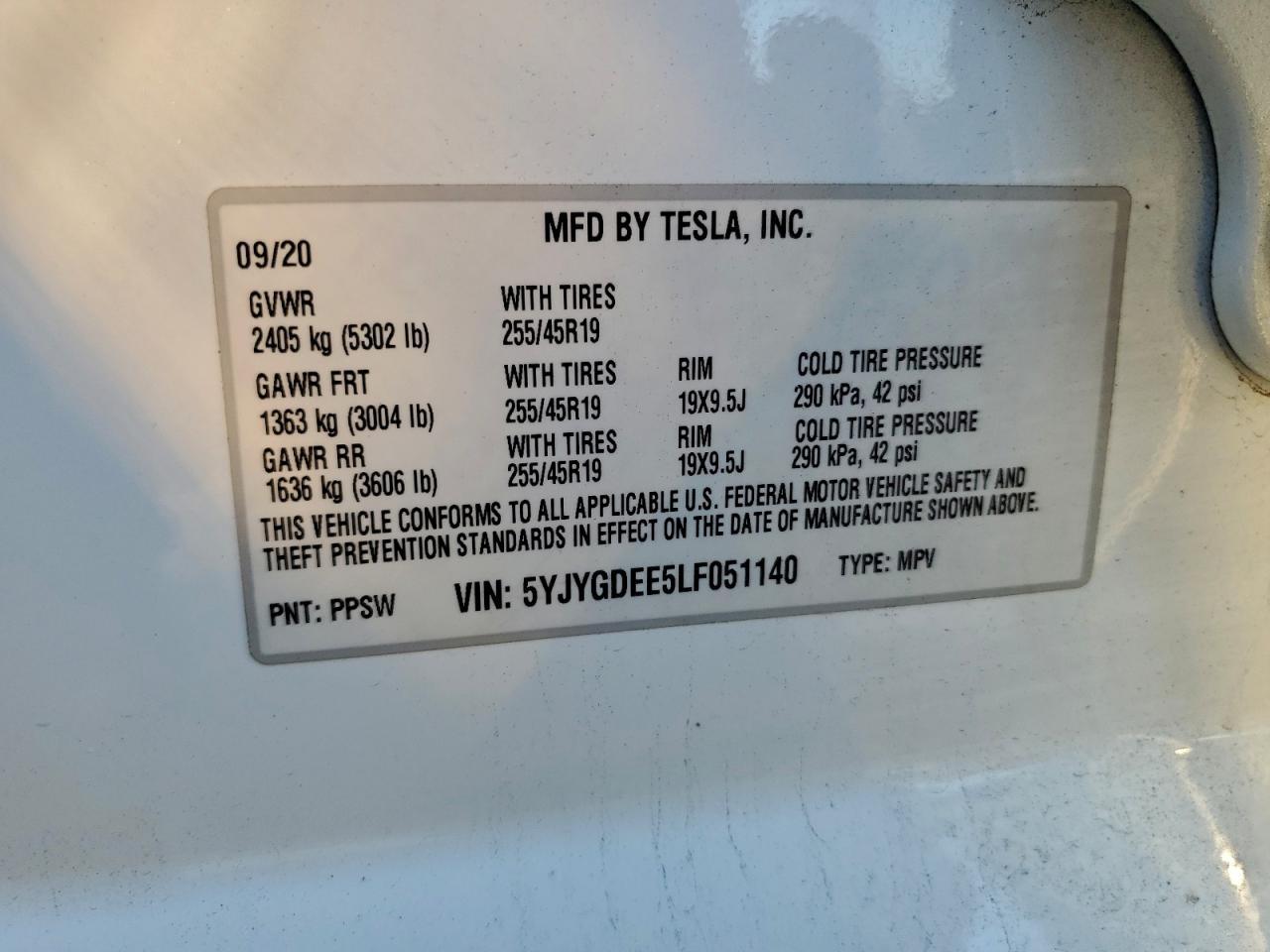 2020 TESLA MODEL Y