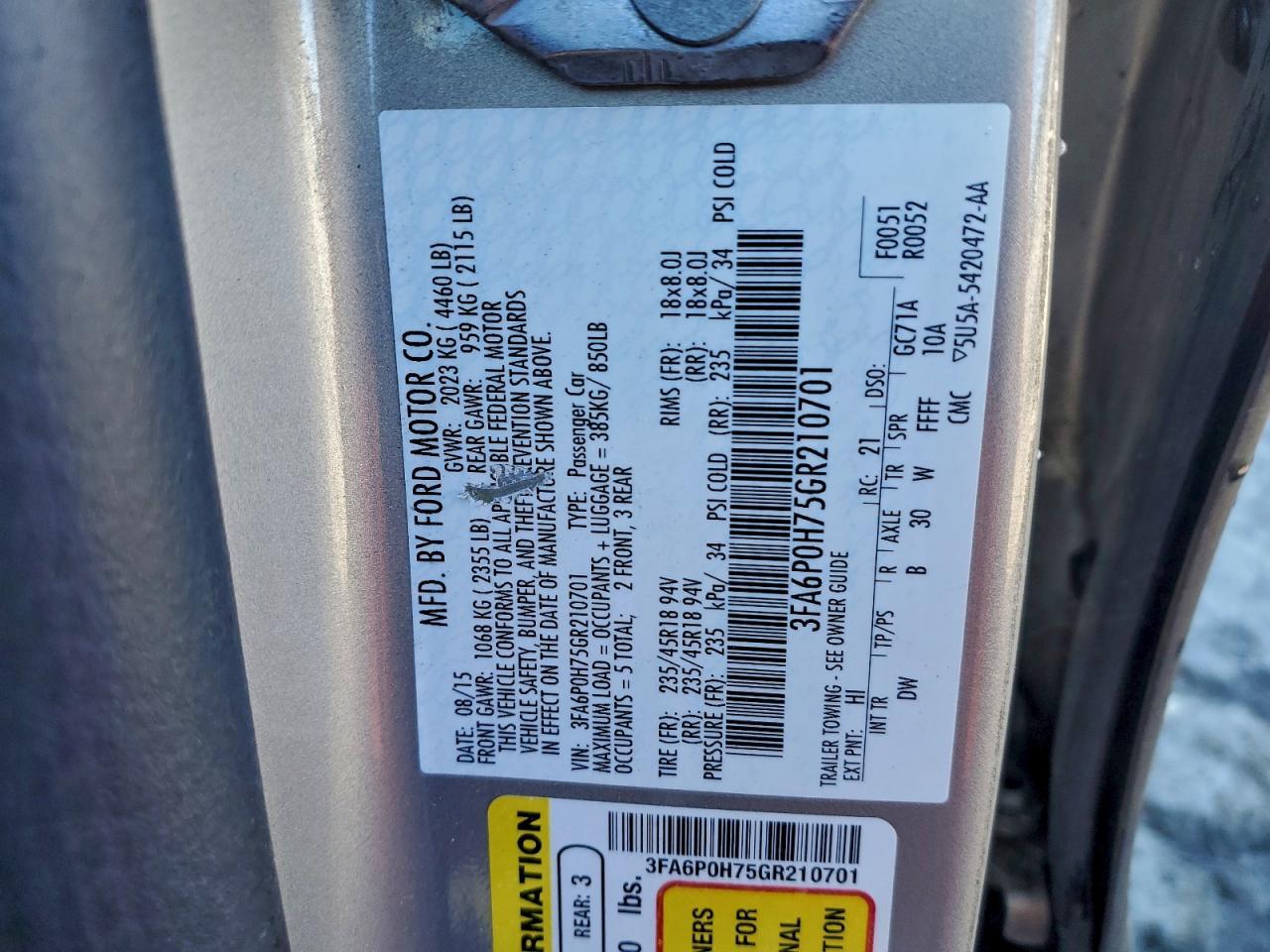 2016 FORD FUSION