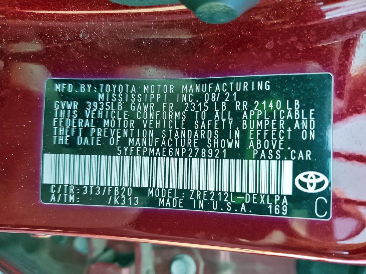 2022 TOYOTA COROLLA