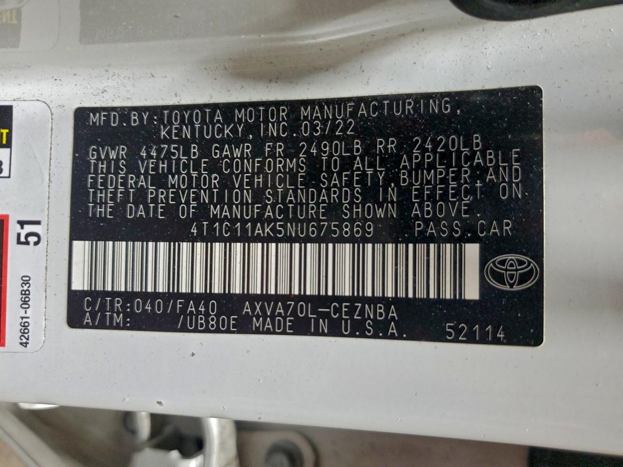 2022 TOYOTA CAMRY