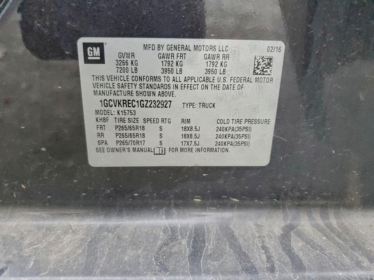 2016 CHEVROLET SILVERADO 1500