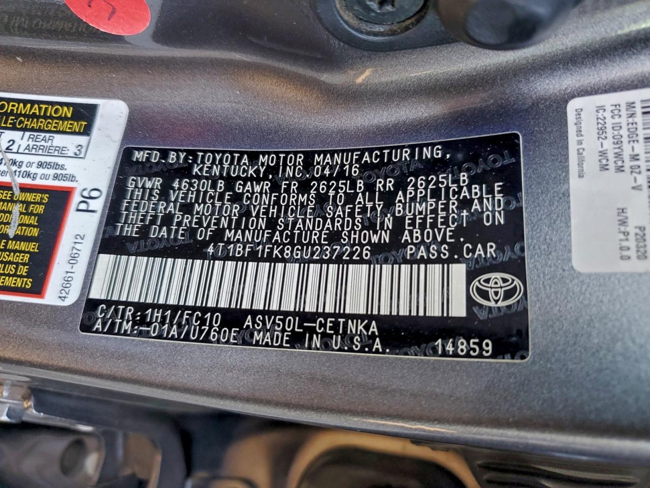2016 TOYOTA CAMRY