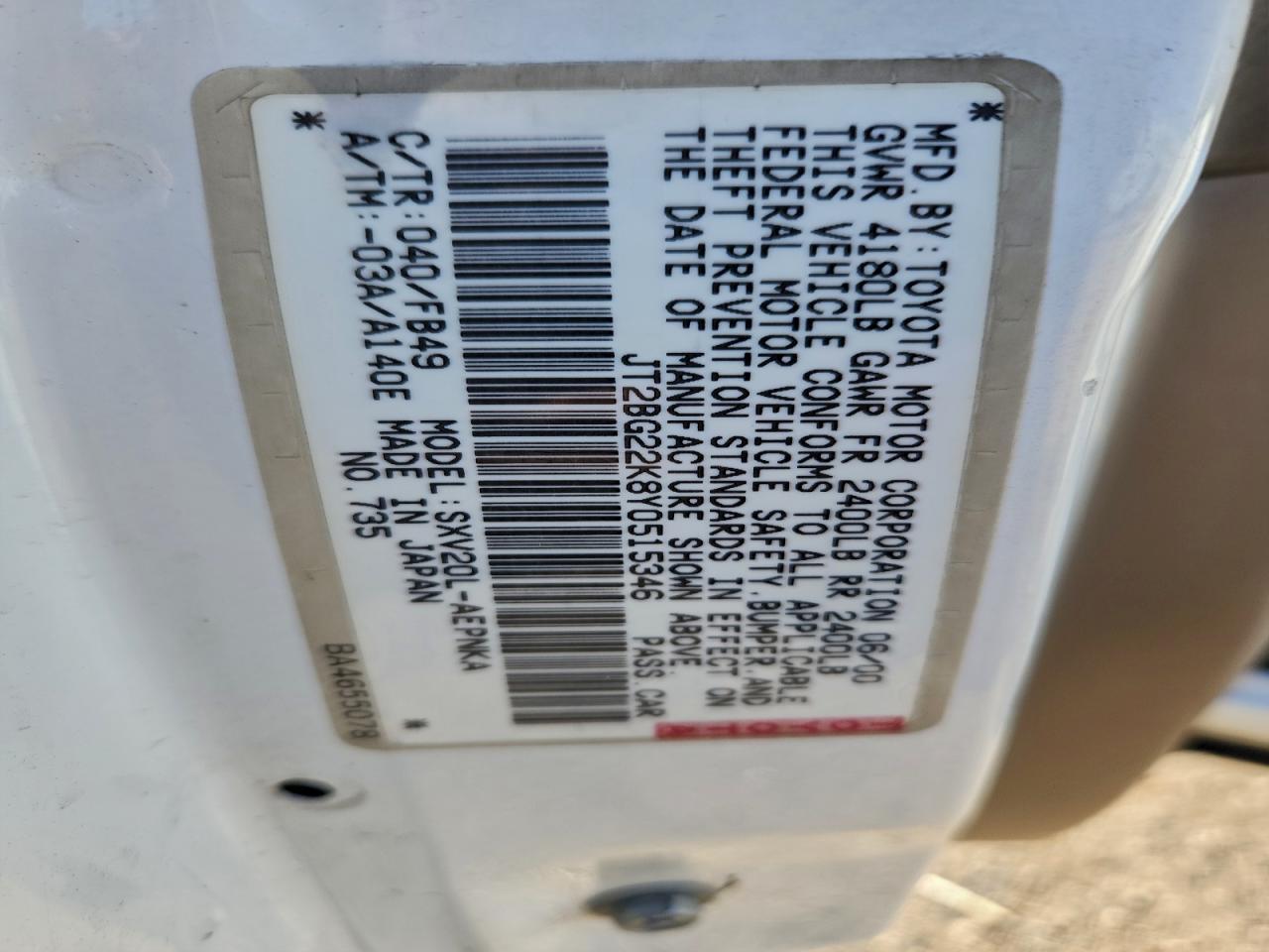 2000 TOYOTA CAMRY