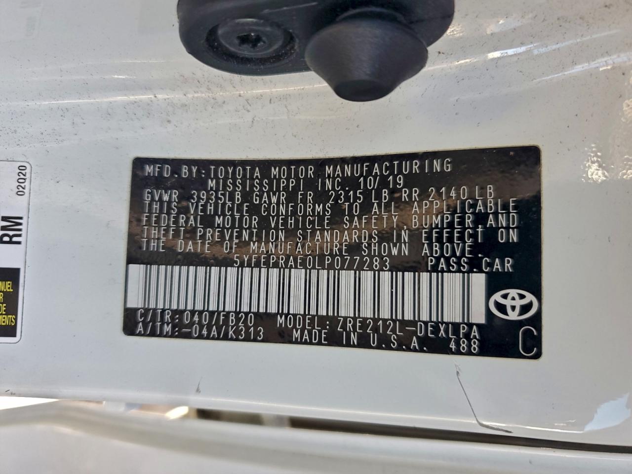 2020 TOYOTA COROLLA