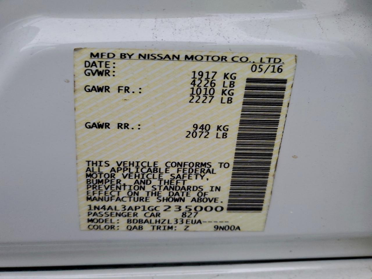 2016 NISSAN ALTIMA
