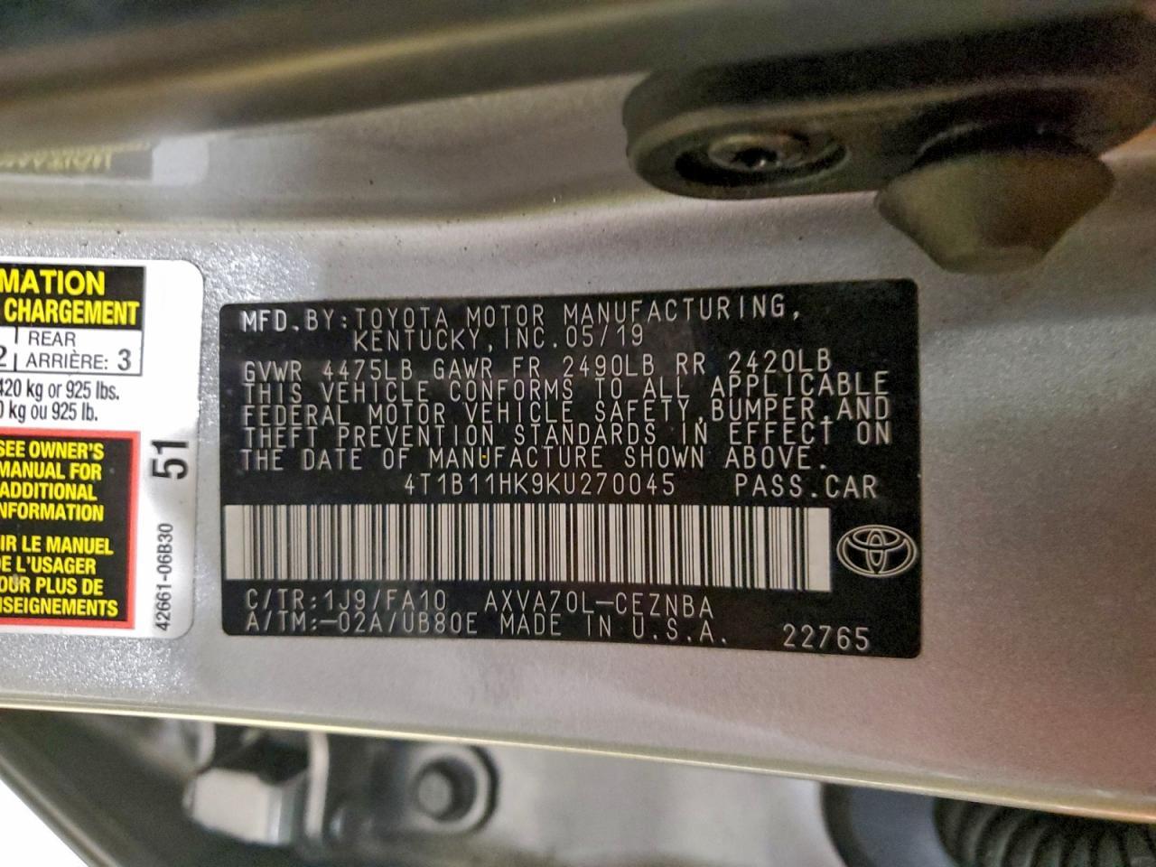 2019 TOYOTA CAMRY