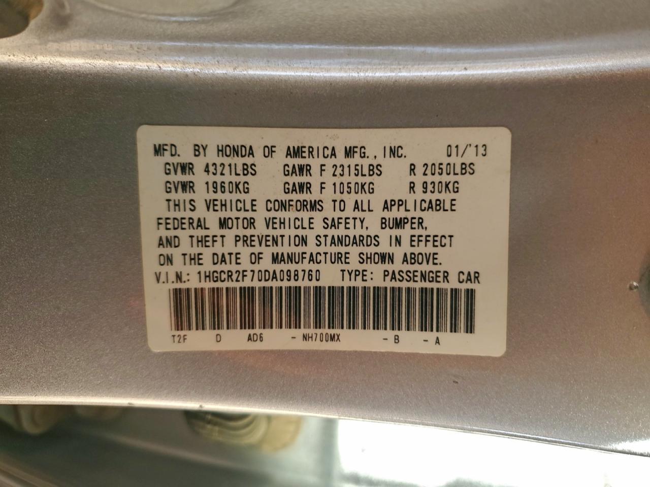 2013 HONDA ACCORD