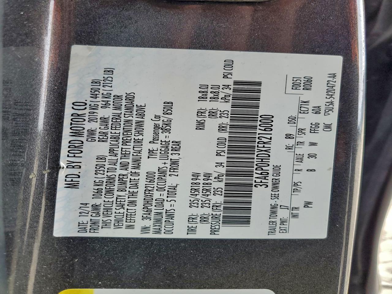 2015 FORD FUSION
