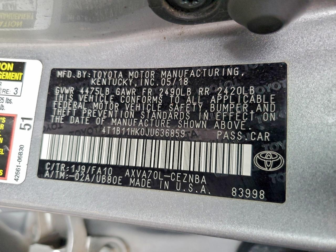 2018 TOYOTA CAMRY