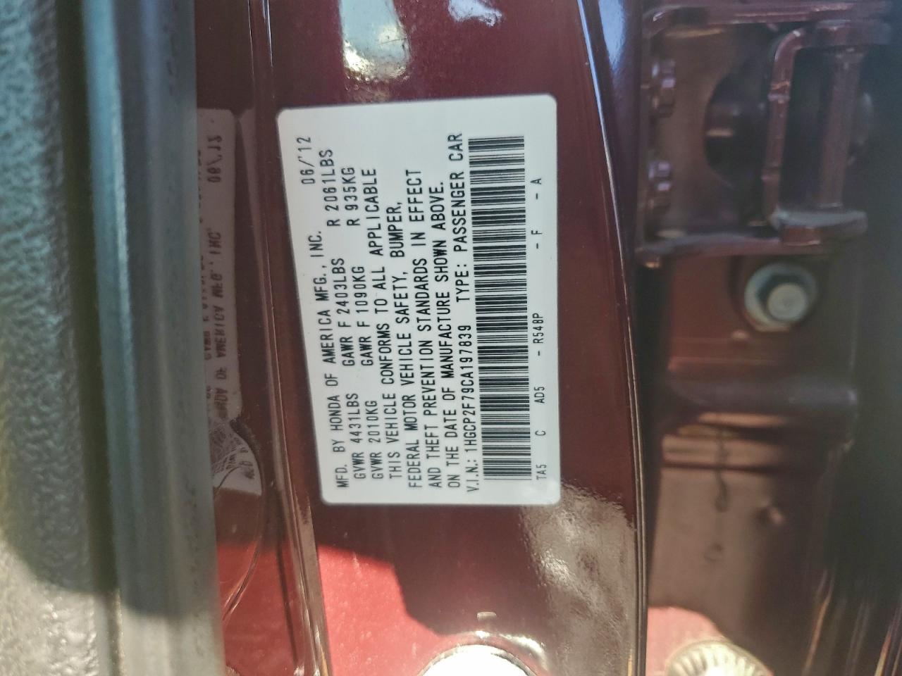 2012 HONDA ACCORD