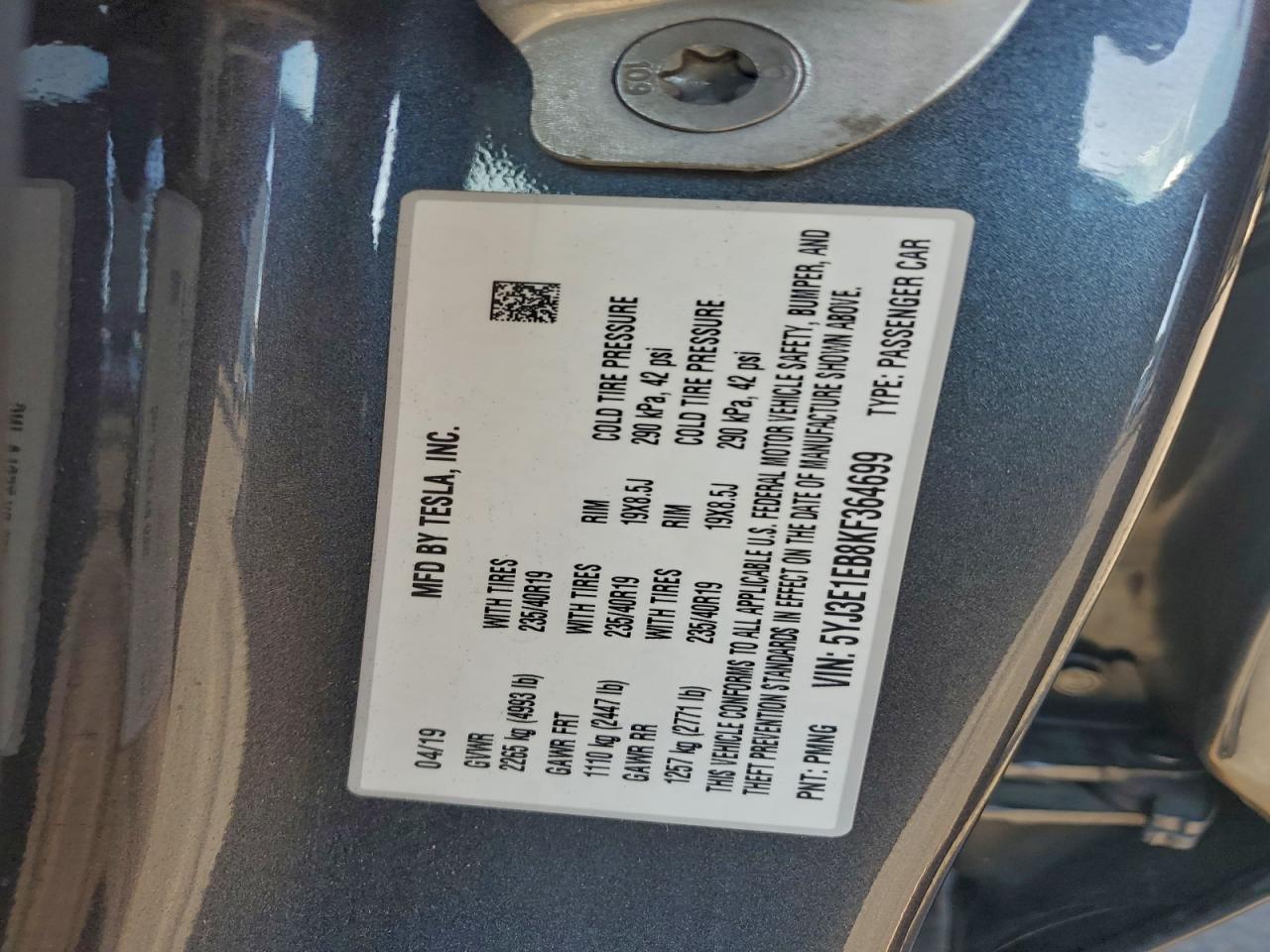 2019 TESLA MODEL 3