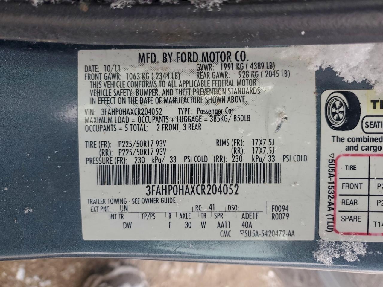 2012 FORD FUSION