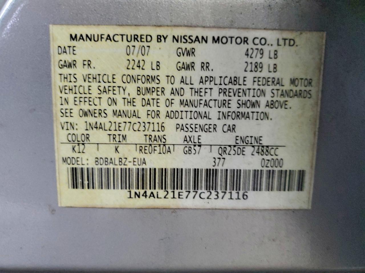 2007 NISSAN ALTIMA