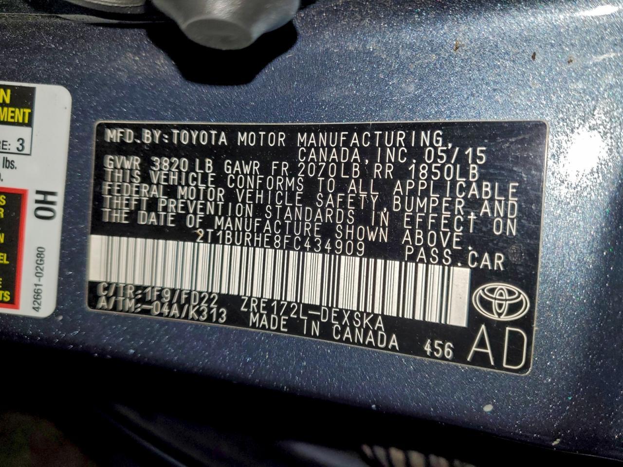 2015 TOYOTA COROLLA