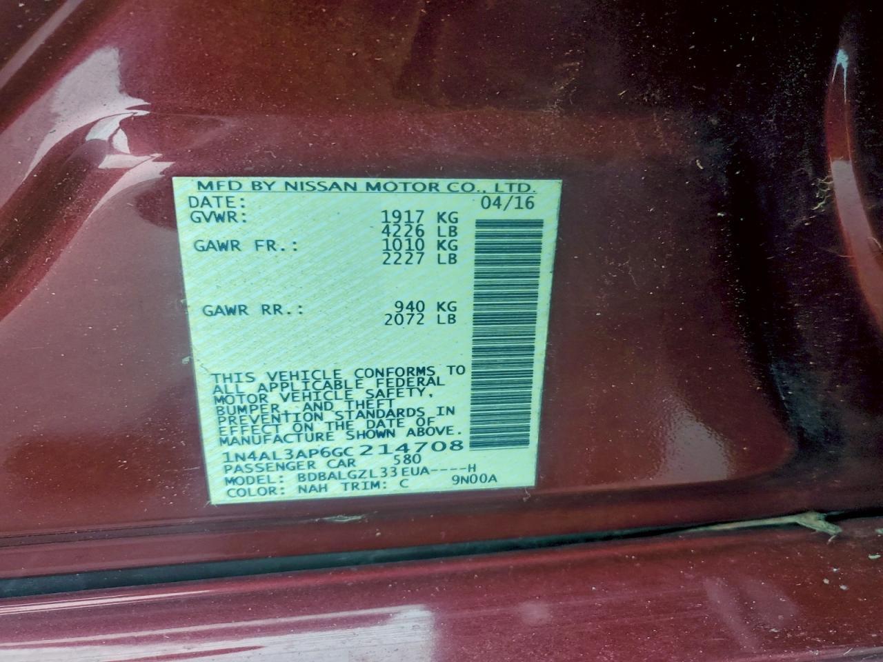 2016 NISSAN ALTIMA