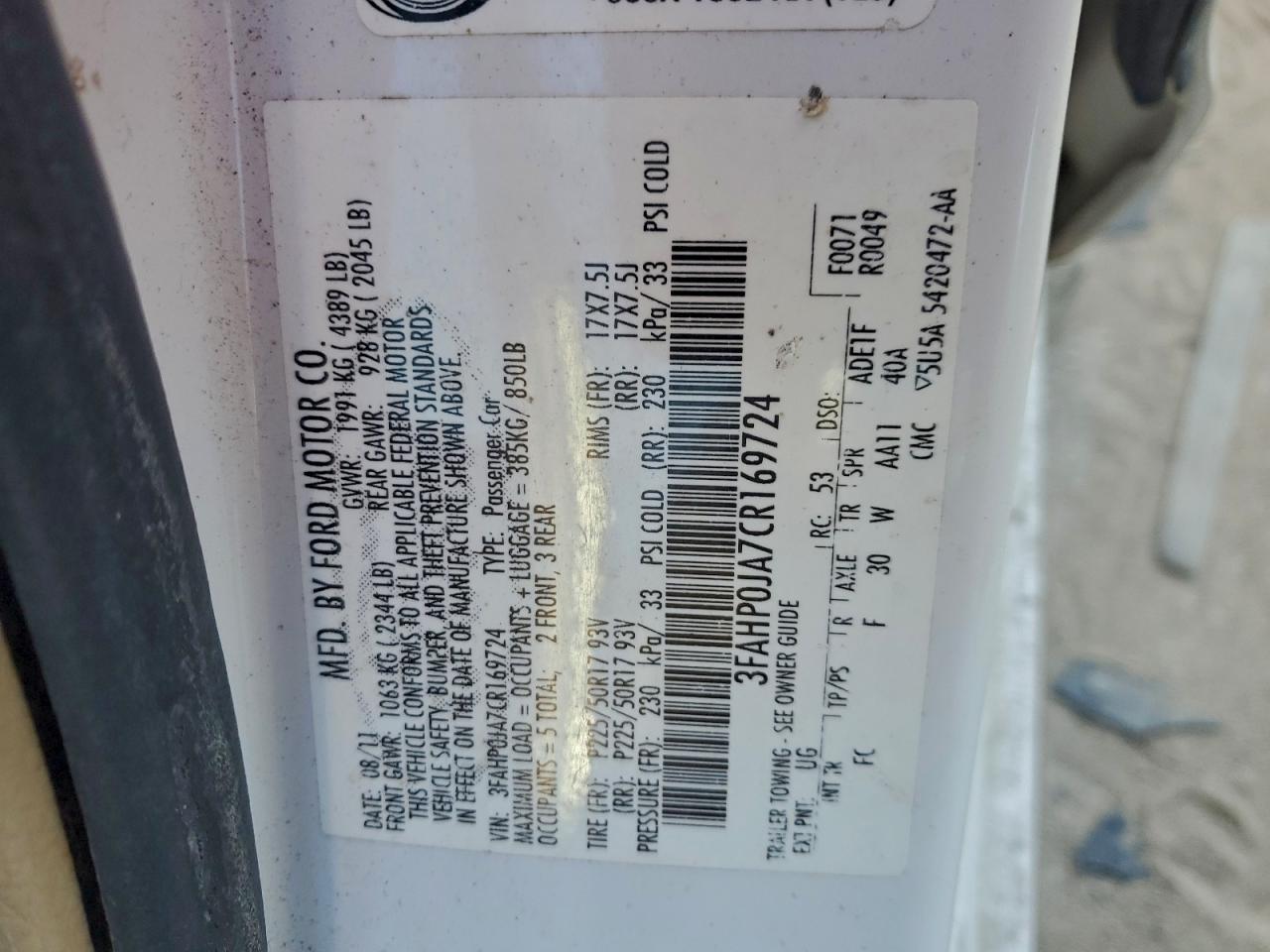 2012 FORD FUSION