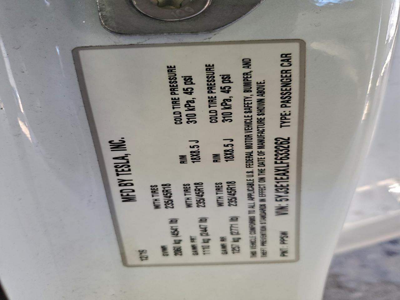 2020 TESLA MODEL 3