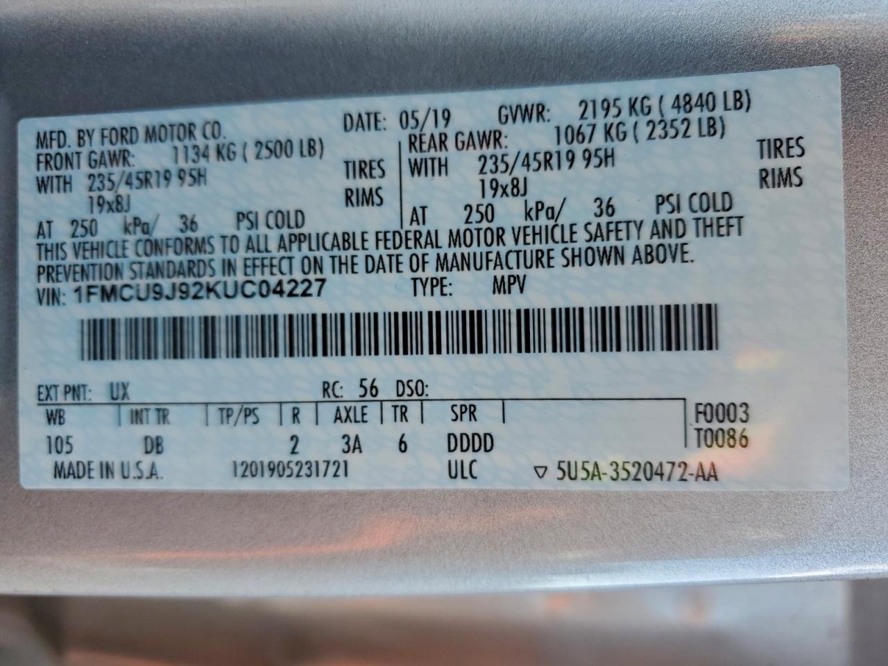 2019 FORD ESCAPE