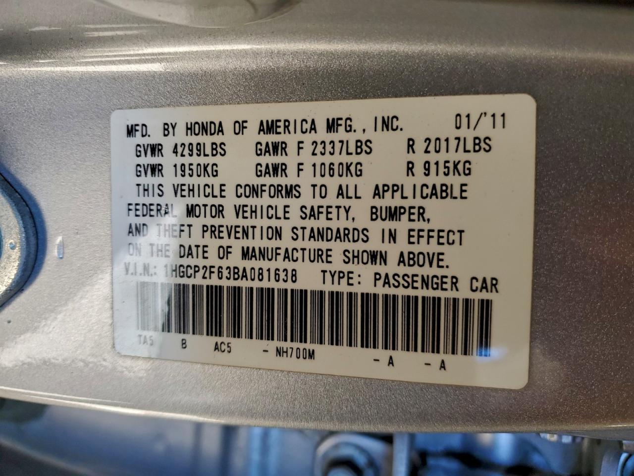 2011 HONDA ACCORD