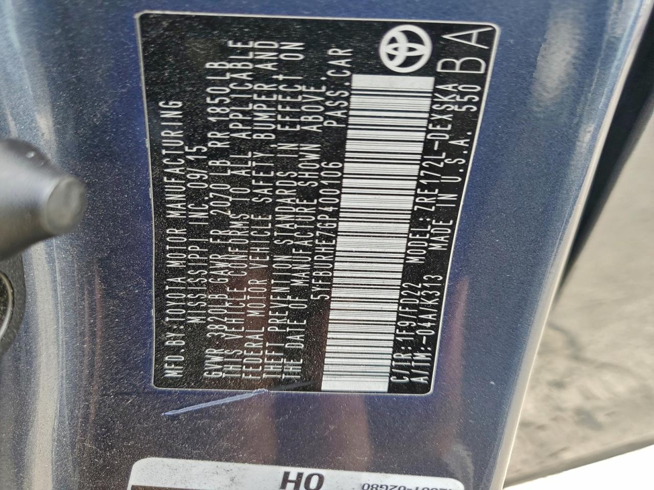 2016 TOYOTA COROLLA