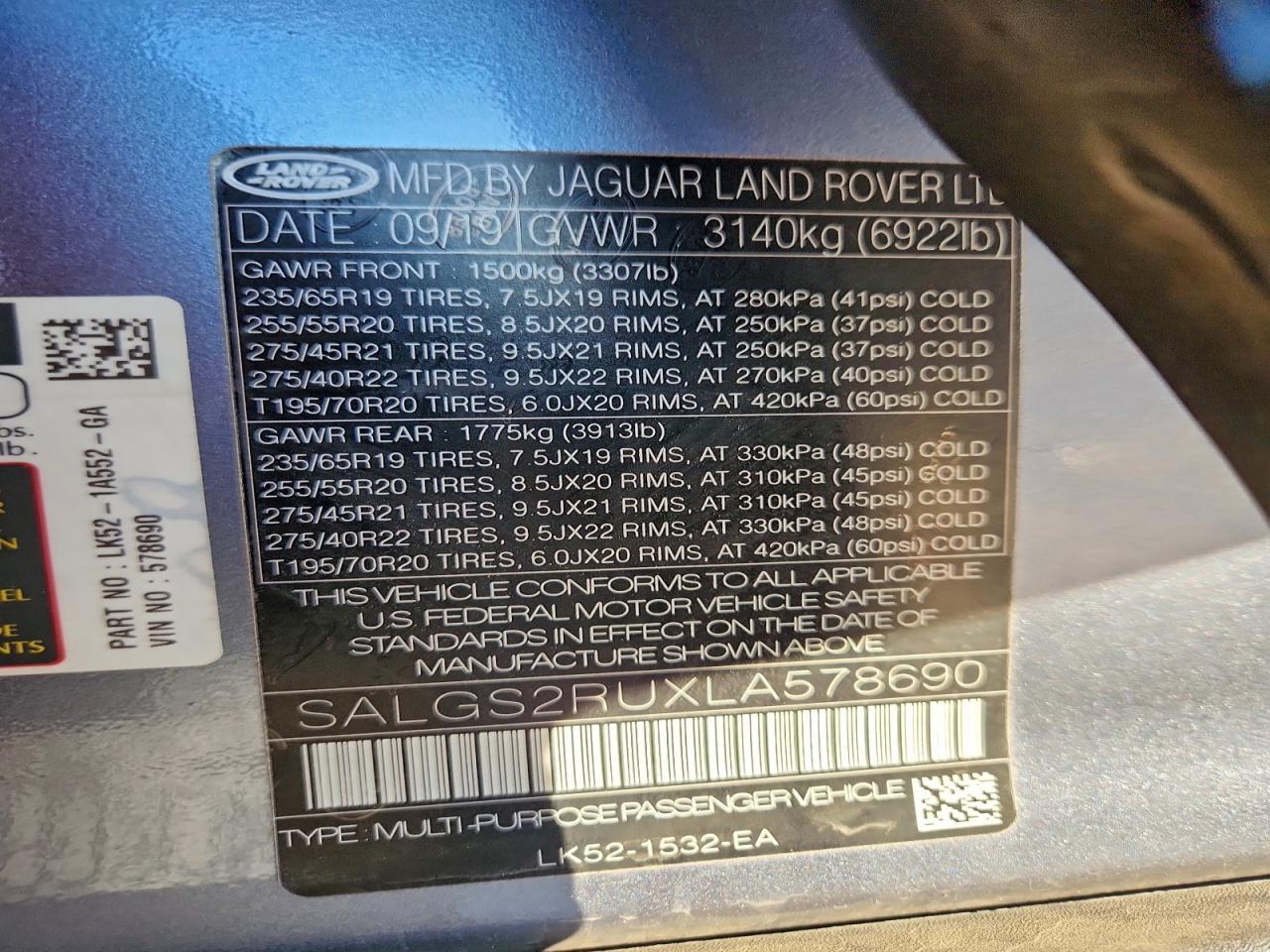 2020 LAND ROVER RANGE ROVER