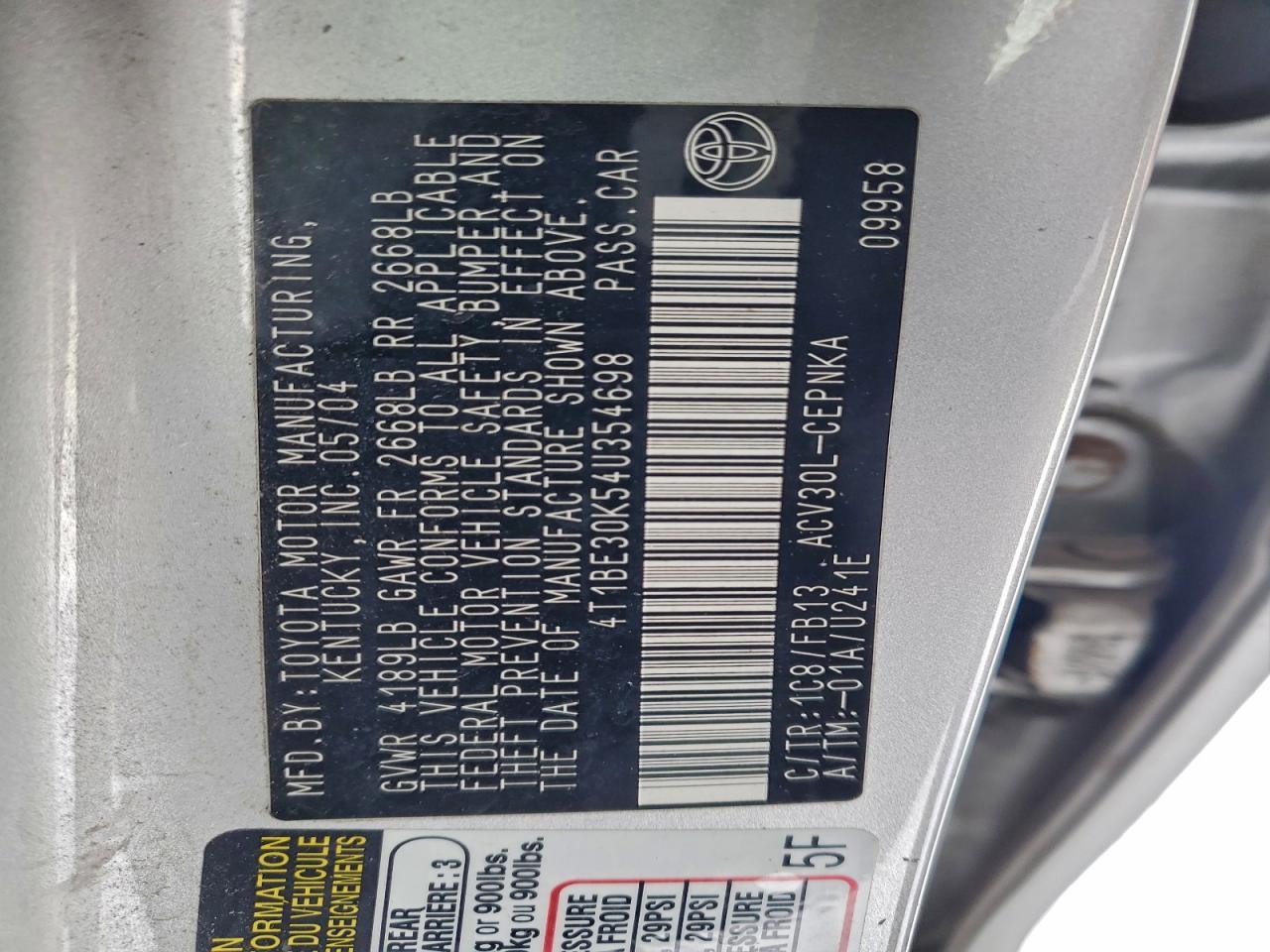 2004 TOYOTA CAMRY