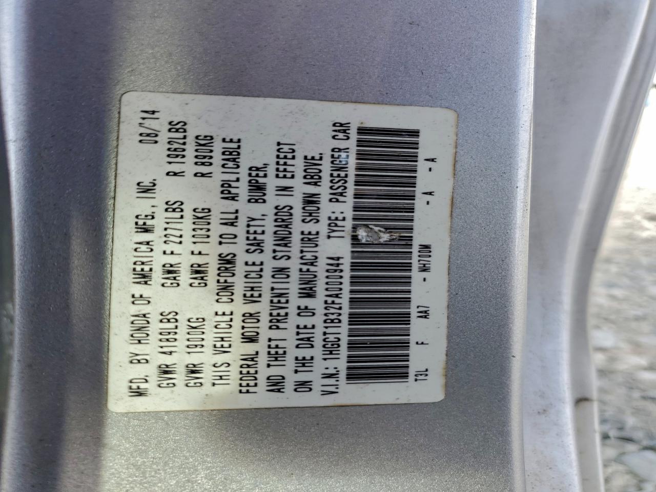 2015 HONDA ACCORD