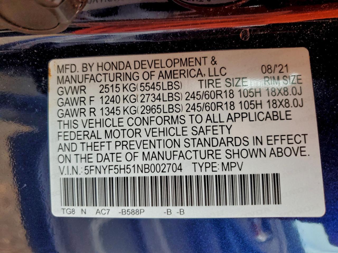 2022 HONDA PILOT