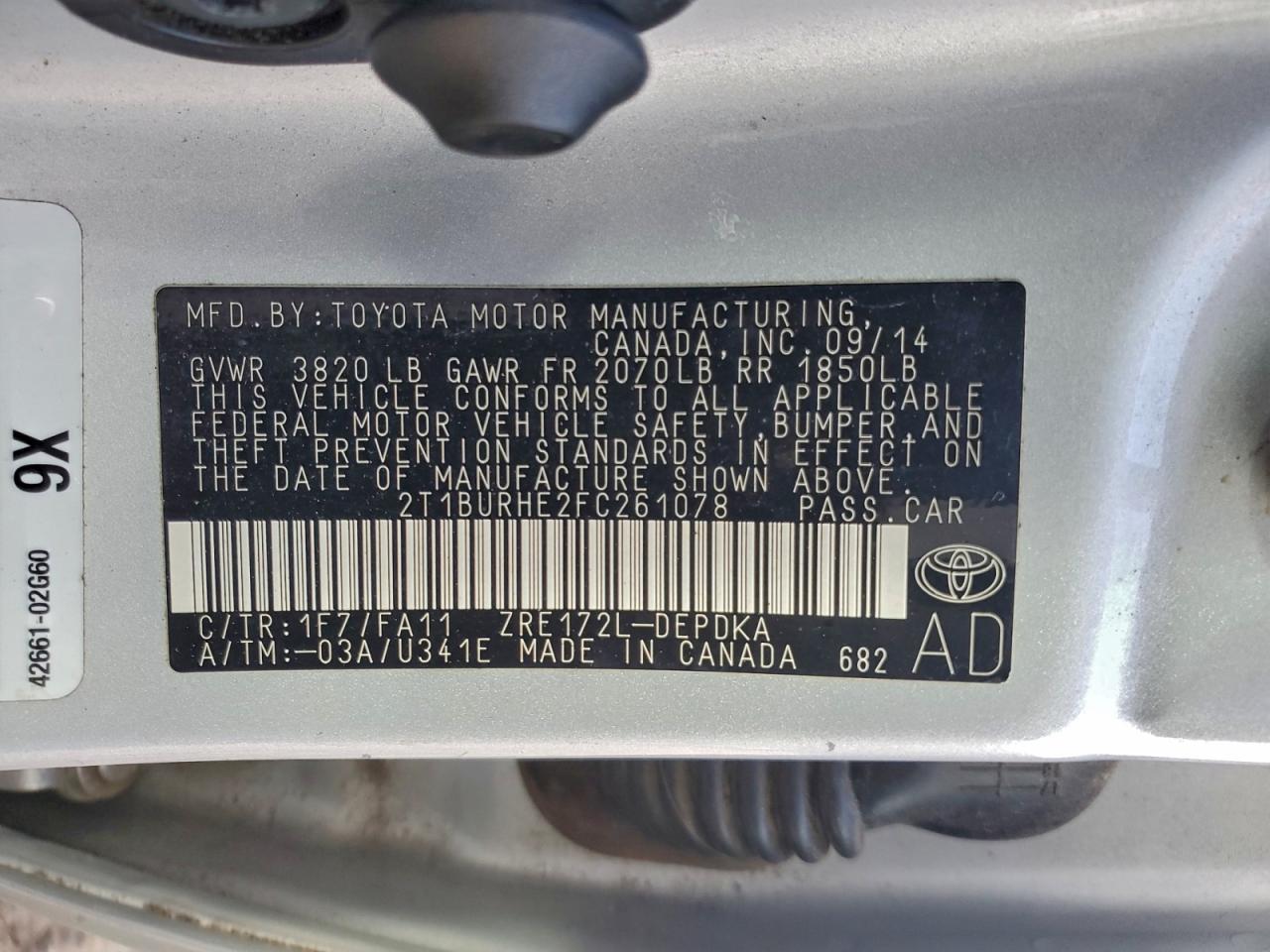 2015 TOYOTA COROLLA