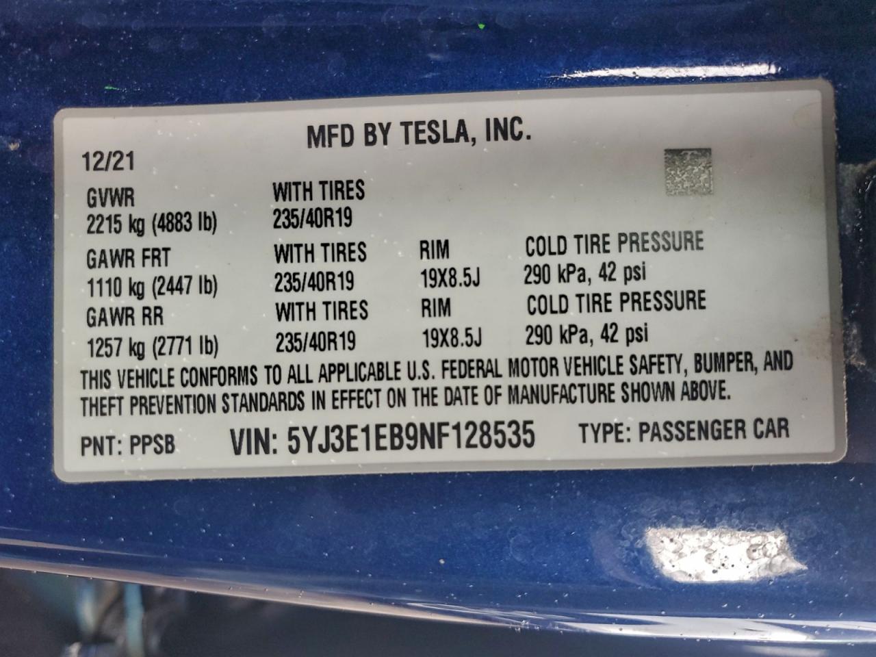 2022 TESLA MODEL 3